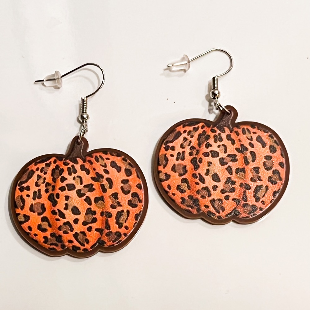 Leopard Print Pumpkin Dangle Earrings